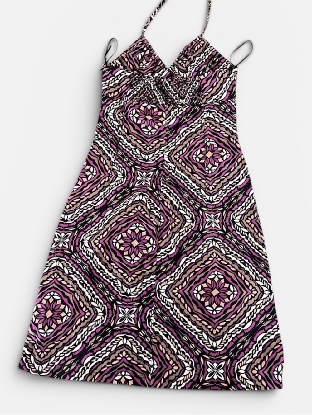 Y2K H&M Divided Halter Mini Dress Purple Geometric Medallion Print Size 4 - Picture 3 of 6